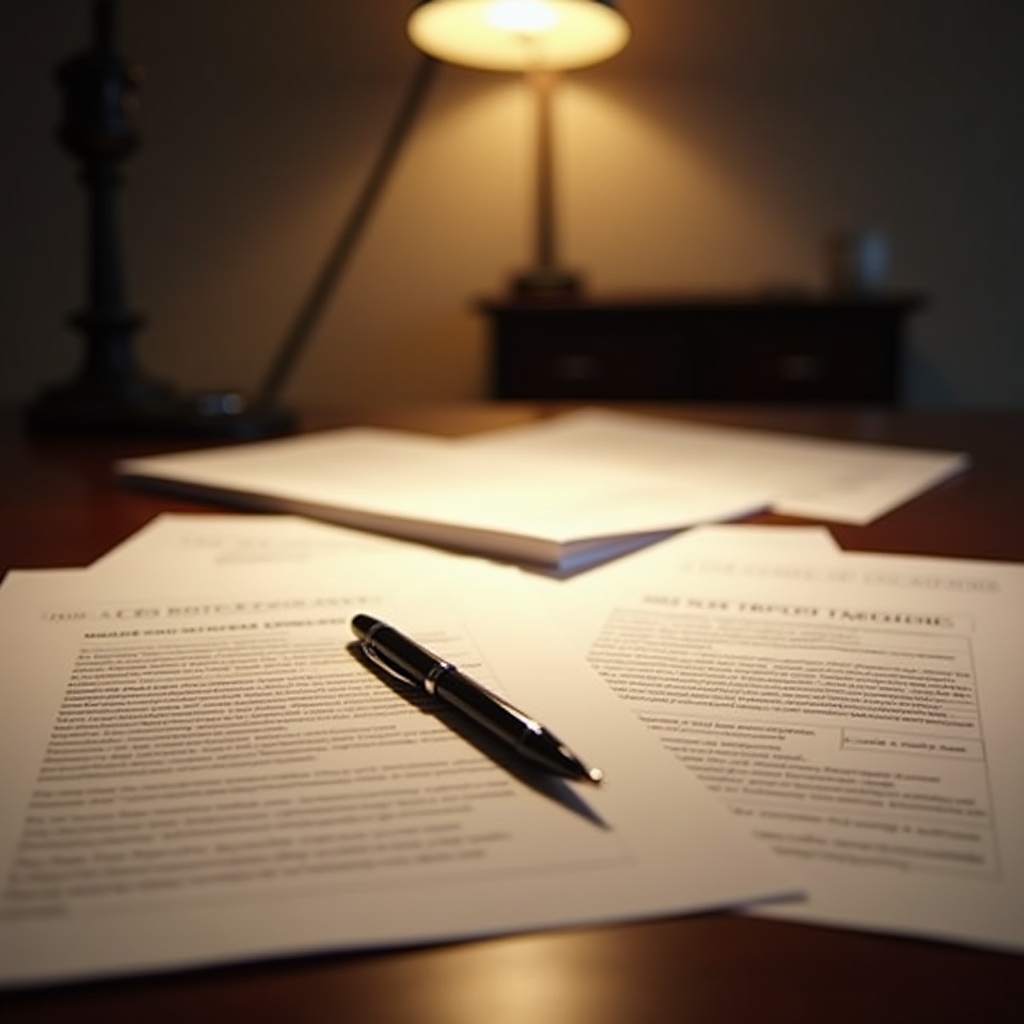 Technical real estate documents laid out on a professional desk with bilingual annotations