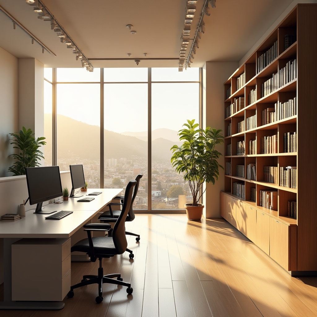 Modern professional office environment in Salta, Argentina with natural light and organized workspace